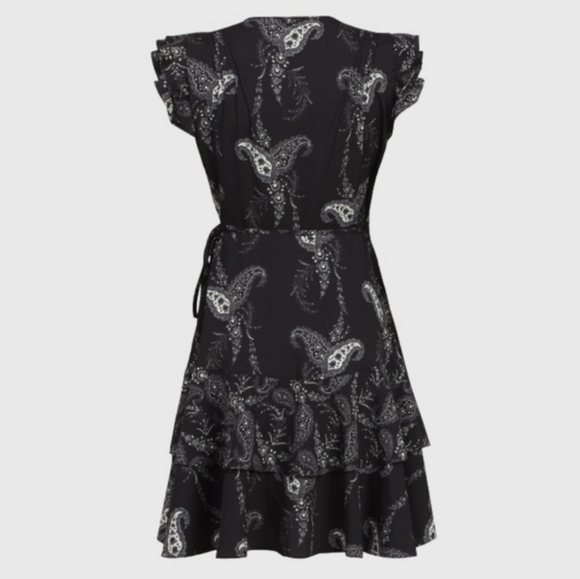 NWT All Saints Ari Mia Chiffron Black White Floral Wrap Dress Size US 10 - Picture 3 of 9